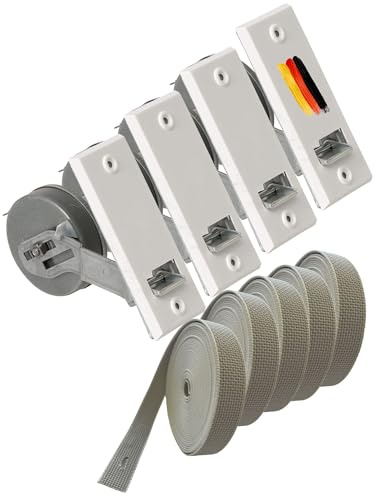 Rollwin 4x Gurtwickler Unterputz 105mm inkl. 4x 7m Gurt – Rolladen Gurtwickler Unterputz Weiß für 23mm Rolladengurt – Einlasswickler aus Deutschland – Rolladenwickler Rollo Aufwickler Gurtaufroller