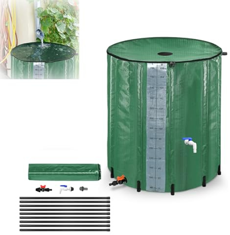 MAYTIIMO Vikbar regntunna 750 liter med skala, regnvattentunna med vatteninloppsgaller dräneringsventil regnvattentank PVC för uppsamling av regnvatten, trädgårdsbevattning, grön