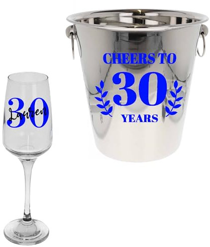 Always Looking Good Personalised 30th Birthday Ice Bucket with Matching Champagne Glass 30th Birthday Party Gift Personalised Prosecco Glass & Ice Bucket (Silver Ice Bucket & Glass Set)