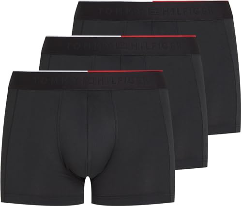 Tommy Hilfiger Calzoncillos bóxer Hombre Pack de 3 Trunks tejido elástico, Negro (Black/Black/Black), L