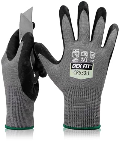 DEX FIT Level A6 Cut Resistant Gloves CR533H - Silky Smooth and Fiberglass Free, Firm Grip, Thin & Lightweight, Touchscreen Compatible, Durable, Breathable, Machine Washable; Grey XL (10) 1 Pair