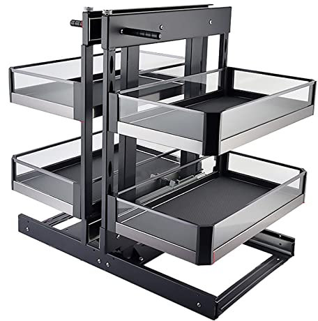 YHKJLYH Organizador de gabinete de Cocina de Esquina ciega, Cesta de cajón extraíble de 2 Niveles con guía de amortiguación para Cesta Debajo del Fregadero de Cocina