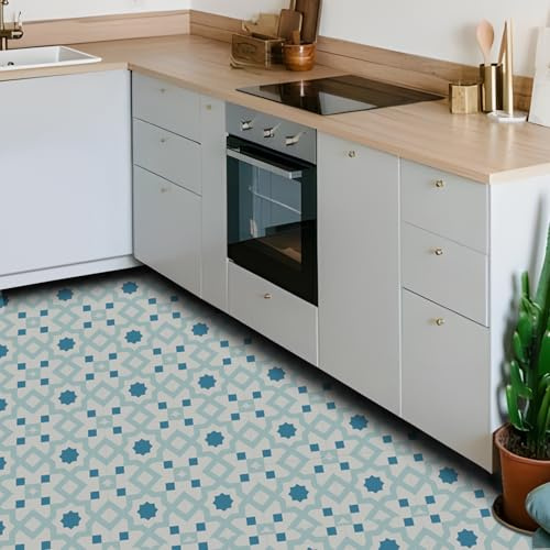 Alwayspon 12Pcs 30cmx30cm Blue Waterproof Vinyl Flooring Self Adhesive Floor Tiles Sticker Peel and Stick Vinyl Flooring Planks for Kitchen Living Room and Bathroom Floor, PTF71