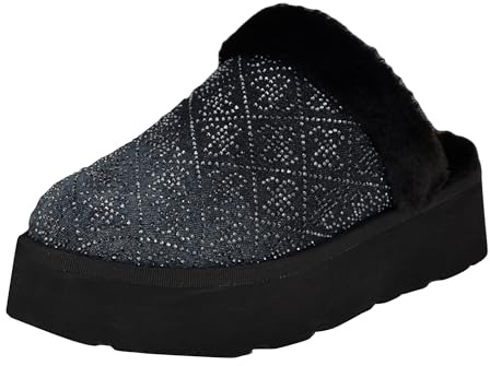 GUESS Pantuflas Danikas para mujer, Logotipo de diamantes de imitación de mezclilla negra 002, 41 EU