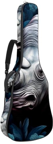 Gitarrentasche für Akustikgitarre mit zwei Taschen, Nashorn-Muster, wasserabweisend, doppelt verstellbarer Schultergurt, Gitarrentasche, Nashorn-Muster, 42.9x16.9x4.7 in, Stilvoll