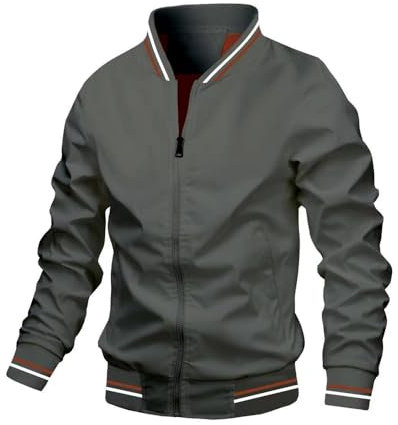 BERCIELY Jacke Herren Lose Temperament Casual Kunstlederjacke Herren Stehkragen Reißverschluss Langarm Jacke Herren Urban Business Bomberjacken Herren O-Grey L