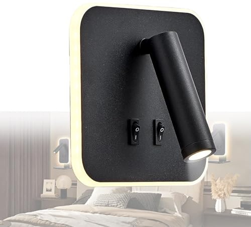 LwiftGal LED Wall Mounted Lamp,Bedside Reading Wall Light,12W LED Wall Lamp, Adjustable Spotlight, 3000K Bedside Reading Lamp, for Bedside or Hotels,Black-Square