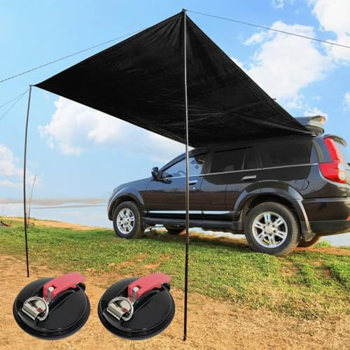 Toldo lateral de coche para camping, toldo portátil para camión con ventosas y clavijas, postes de lona ajustables, fácil instalación, ideal para coches y furgonetas