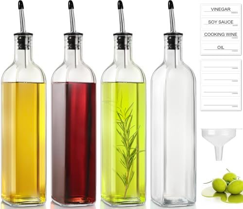gmisun Essig Und Ölflaschen Set, 4 Stück Olivenöl Flasche, 500ml Glas Klar Ölspender Mit Ausgussstopfen, Klarer Ölflasche, Ölflasche Mit Ausgießer Für Küche, Kochen, Salate und Grillen Geeignet