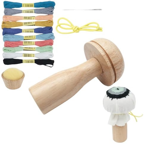 Stopfpilz-Set – Holz-Pilz-Darner mit hochwertigen Nadeln und Flickgarn, Nähset für Kleidungsreparaturen, Sockenstopfen und Stoffbastelarbeiten – perfekt für Anfänger und Experten