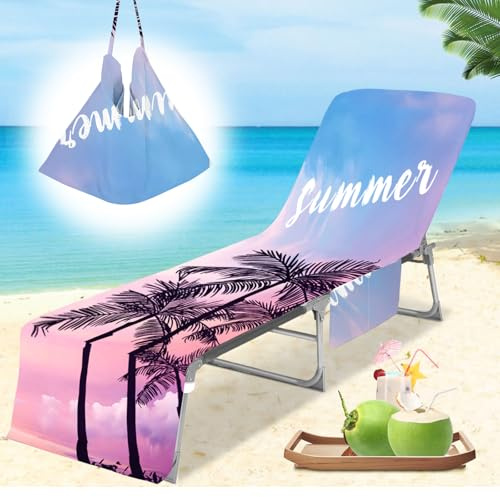 Cyiecw Frottee Schonbezug für Gartenliege, 75x210cm Liegenauflage mit 2 Taschen, Mikrofaser Schnelltrocknend Strandhandtuch für Sonnenliege Schwimmbäder Strände Garten