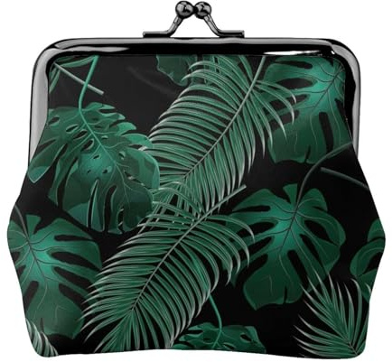 Porte-monnaie imprimé feuille de bananier vert, portefeuille léger et minimaliste pour festivals de musique et concerts, Noir , Taille unique, Art Déco
