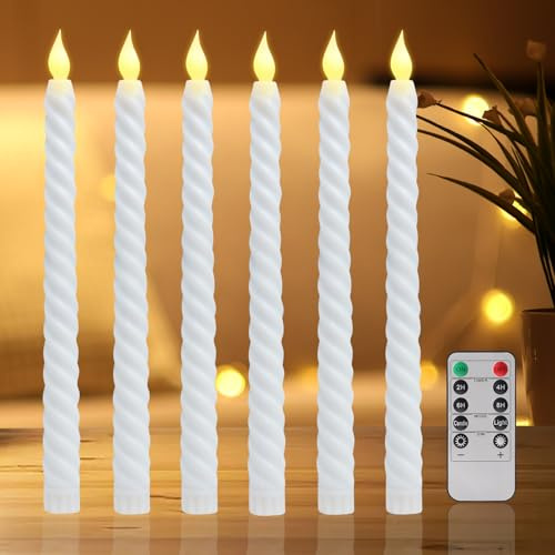 Yarteim LED Stabkerzen mit Fernbedienung Timer, 6 Stück Flammenlose LED Kerzen, Stabkerzen Batteriebetrieben, Flackernde Flamme Elektrische Kerze für Halloween Weihnachten Deko Hochzeit und Party