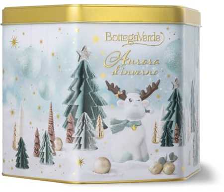 Bottega Verde - Aurora d’Inverno, Confezione Regalo con Bagnodoccia 250 ml, Latte Corpo 150 ml, Crema Mani 30 ml, Balsamo Labbra, Profumo Zucchero e Muschio Bianco, Idea Regalo Natale