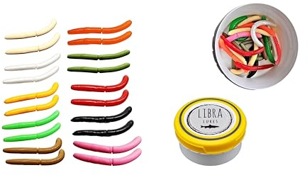 Libra Lures Fatty D Worm Tournament 55mm Starter-Set –20 x Forellenköder Softbaits schwimmend in 10 Farben mit Käse-Aroma – Gummiköder Set + dichte Dose – Ideal zum Forellenangeln
