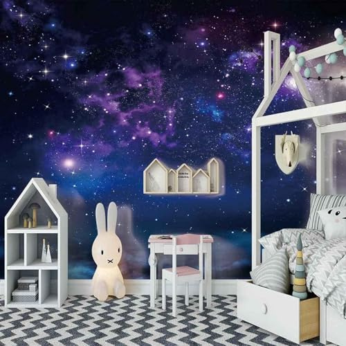 XLMING Stéréoscopique Violet Bleu Étoiles Voie Lactée 3D Papier Peint Luxe Décoration Manger Adulte Intérieure Salon Canapé Chambre Fond TV Mur-430cm×300cm