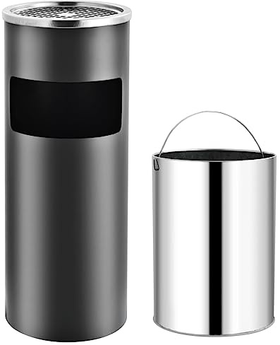 Genérico Papelera con cenicero de Acero Gris 30 L,Casa y jardín,Productos del hogar,Contenedores de residuos,Cubos de la Basura y papeleras,Gris,3.38 KG,51089