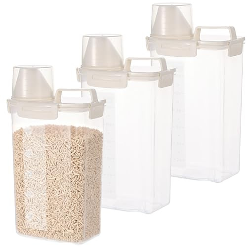 Wensdr 3 Pcs Cat Litter Storage Container, Pet Litter Storage Container with Airtight Lid and Handle, Sealable Heavy Duty Cat Litter Storage Bin with Spout