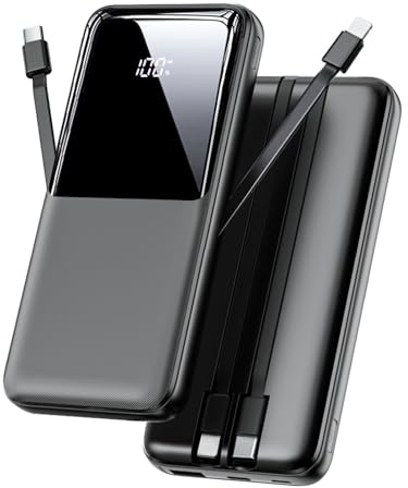 Power Bank Fast Charging, 26800mAh Portable Charger with Built-in Cables, USB-C Powerbank with LED Display & 4 Outputs, Battery Pack Compatible with iPhone 17 16 15 14 13 Android and more, Black