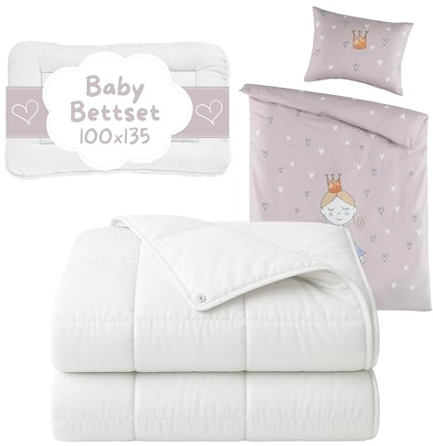 Carpe Sonno Baby Bettdecke und Kissen + Babybettwäsche 100x135 [Kinder Bettdecken Set] Kinderbettdecke 100x135 Kinderkopfkissen 40x60 Baby Erstausstattung Neugeborene Babyzimmer Komplettset Mädchen