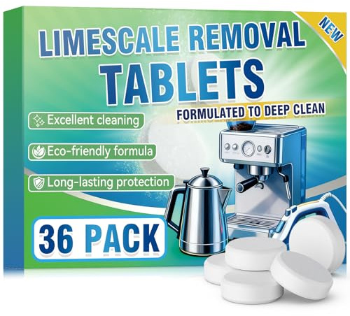 Inpumo Descalcificador Pastillas, 36 Unidades Potente Descalcificador Cafetera para Hervidores, Teteras, Cafetera, Planchas y Duchas, Pastillas Descalcificador Envueltas Individualmente