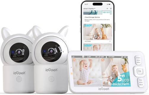 ieGeek Video Babyphone 1080P 5 WLAN App, PTZ 355°, 4X Zoom, Temperatur | Bewegungs-/Geräuschalarm, Automatische Verfolgung