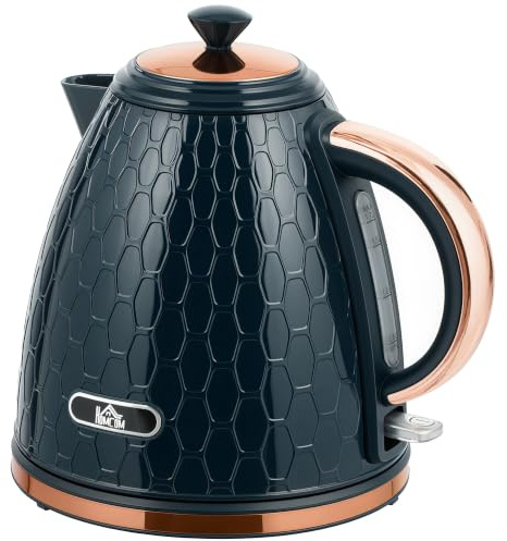 HOMCOM Electric Kettle Fast Boil 1.7L 3kW Cordless Water Kettle Dark Blue | Removable Washable Anti-scale Filter, Auto Shut-off, 360° Swivel, UK Otter Thermostat, BPA Free