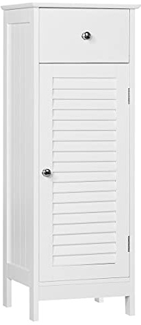 Yaheetech Bathroom Narrow Storage Cabinet, Slim Engineered Wood Storage Unit with 1 Drawer & 2 Shelves, Shutter Magnetic Door, Space-Saving for Bathroom Hallway Bedroom, 30x30x87 cm, White