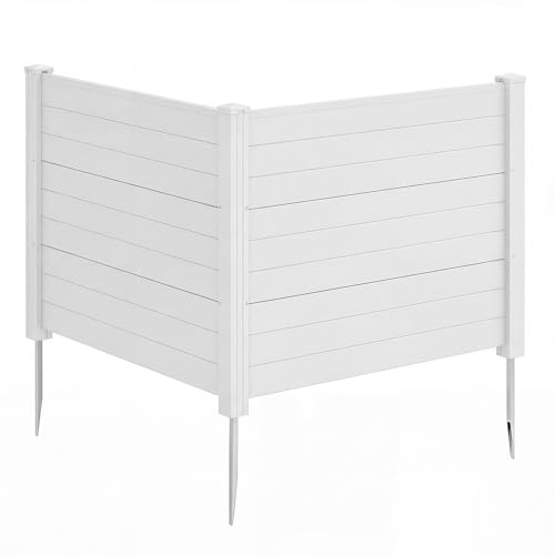 COSTWAY Gartenzaun 2-teilig, Zaun mit 3 Pfählen, 122 x 95 cm, Sichtschutzzaun aus PP & verzinktes Metall, Steckzaun Lamellenzaun, freistehender Sichtschutz für Garten Terrasse (Weiß)