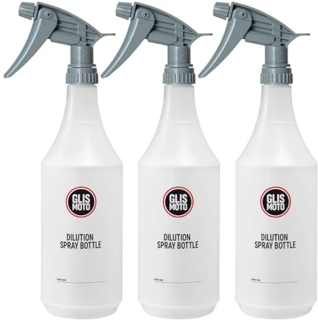 Glismoto Dilute Pro – 947 ml (32 oz) Chemical-Resistant Spray Bottle for Cleaning Solutions & Car Detailing Care, Professional Dilution Bottle with 1:1–10:1 Ratio Markings (Red Logo Pack of 3, 3)