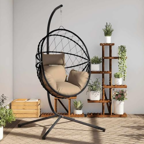 Nqyjm Silla colgante con diseño de huevo, con soporte, ratán y acero, para salón, balcón, columpio exterior o interior, para adultos