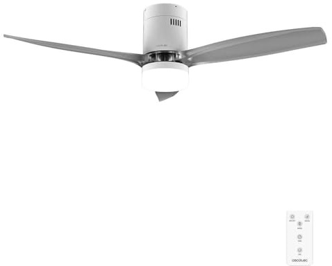 Cecotec Ventilador de Techo con Luz EnergySilence Aero 5650 White&Transparent. 40W, Motor DC, Diámetro 52” (132cm), 3 Aspas, Mando a Distancia, Temporizador, 6 Velocidades, Modo Winter-Summer