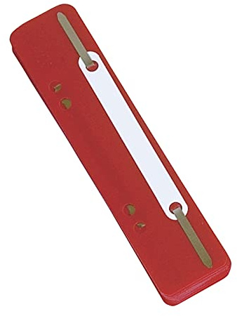 DONAU 7792925F-04 Einhänge Heftstreifen, Öko PP/ Kunststoff mit Metalldeckleiste/ 25 Stück, Maße: 150x34mm/ Metall-Einhakhefter zum Klammern für Büro, Schule Rot