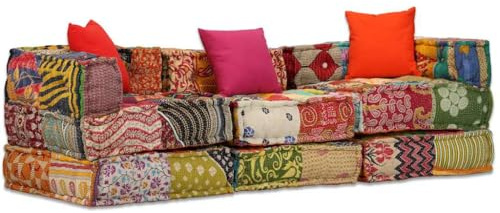 vidaXL Pouf 3-Sitzer Modular Patchwork Stoff Sitzpouf Sofa Couch Schlafsofa