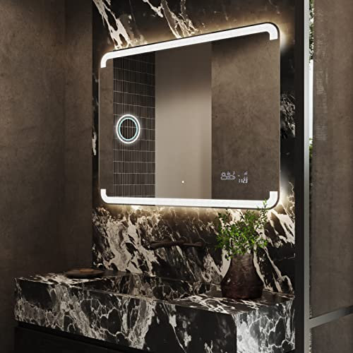 Badspiegel mit Beleuchtung - Led Spiegel Bad - 80x90 - Badezimmerspiegel Nach Maß - auf Individuelle Bestellung Gefertigt - Modernes Design - Ohne Rahmen