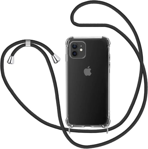 MICASE Handyband Hülle für iPhone 11, Necklace Hülle mit Kordel Transparent Silikon Handyhülle mit Kordel zum Umhängen Schutzhülle mit Band in Schwarz