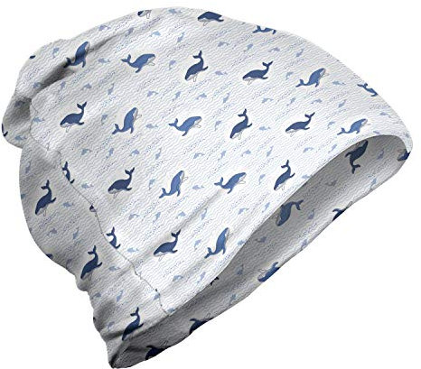 ABAKUHAUS Wale Unisex Beanie, Fish Big Säugetier Welle Grafik, Wandern im Freien, Weiß und Dunkelblau Ceil
