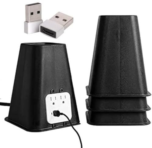 Bee Neat Betterhöhung, Möbelheber für Schlafsaal, Tische, Stühle, Sofabeine, robuste Möbelstützblöcke, Höhenverlängerung, unterstützt über 158,8 kg, mit USB, Schwarz, 4 Stück