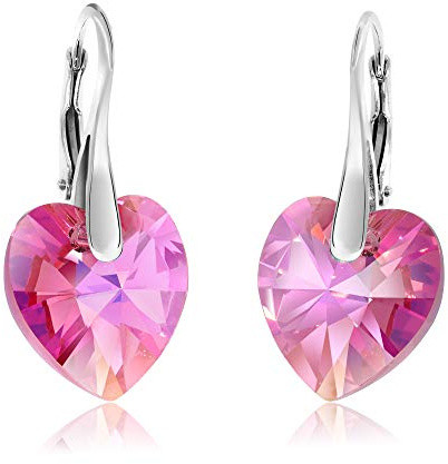 Chic Bijoux hängande örhängen för kvinnor – tillverkade med 925 sterlingsilver och österrikiska kristaller – present till mamma, rosa/svart/lila, Kristall, sterlingsilver, Kristall