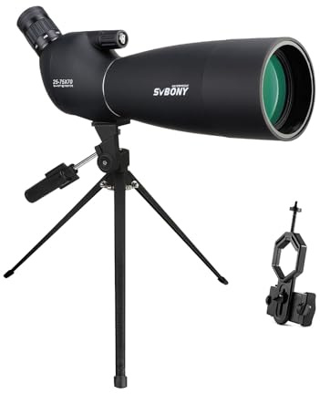 SVBONY SV28 Spotting Scopes with Tripod,25-75x70 High Power Range Scope,for Birding, HD,IP65 Waterproof,Angled,with Carring Bag,Phone Adapter for Hunting,Target Shooting,Stargazing,Wildlife Viewing