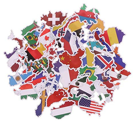 Lankater 50pcs Nationalflaggen-Aufkleber, Länder-Karten-Aufkleber, Für DIY Laptop Scrapbooking Skateboard Suitcase Auto-Fahrrad (Random-Stil)