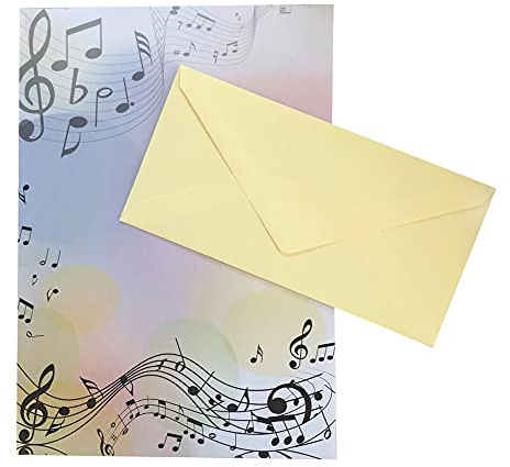 Paper24 Briefpapier Set für Erwachsene mit Briefumschlägen, Briefpapier Set edel im DIN A4 Papier und passenden Umschläge DIN lang (Musik+DL05, 10er Set)