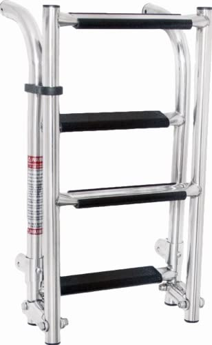 PONTTOR Badeleiter, Heckleiter, Leiter für Boot Yacht, Edelstahl, 4 Stufen, klappbar