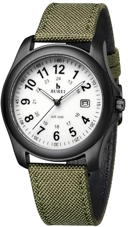 BUREI Orologio militare da uomo con data, cinturino in nylon e orologio da campo impermeabile, adatto per sport all'aria aperta, regalo molto solido e durevole