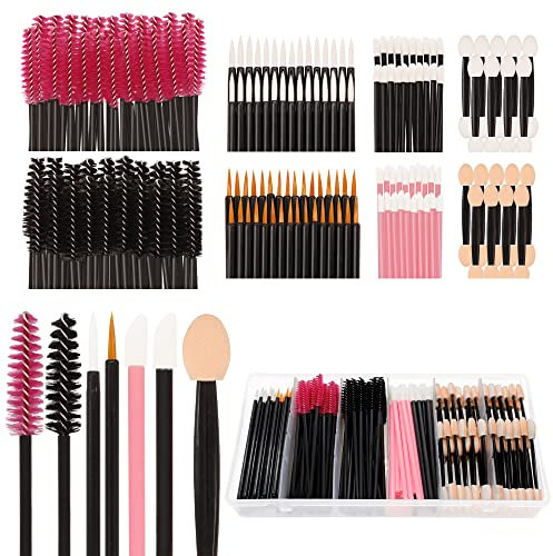 Desechables Kit de Herramientas de Cepillo de Maquillaje 201, SHAIDOJIO 50 Cepillos de Pestañas, 50 Cepillo Labios del Labial, 50 Pincel Delineador, 50 Cepillos Sombra de Ojos, con Caja de Acabado