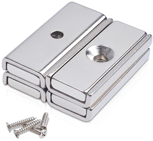 MIN CI Magnete Stark Groß, 30X13.5X5mm Neodym Magnete Extra Stark Magneten Schraubbar Flach Magnet mit Loch Magnetverschluss Senkkopf Magnet zum Anschrauben Topfmagnet Türmagnet 4 Stück