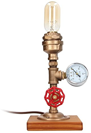 Fockety Industrial Pipe Tischlampe, Industrial Iron Retro Metall Wasserpfeife Basis Schreibtischlampe, Vintage Steampunk Tischlampe für Nachttisch Schlafzimmer Wohn-Esszimmer Cafe Bar