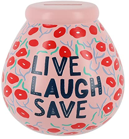 Pot Of Dreams Ceramic Money Pot Smash Money Box Savings Jar - Live Laugh Save Fund