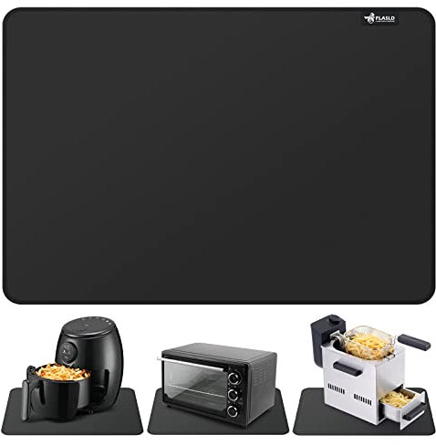 FLASLD Heat Resistant Mat for Air Fryer Site on, Fireproof Silicone Mats for Kitchen Counter, Countertop Protector, No-Slip and Waterproof (16X24, Black)