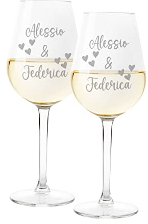 bubbleshirt Coppia Calici Vino Personalizzabili con nome SanValentino Cuori Innamorati Love 50cl